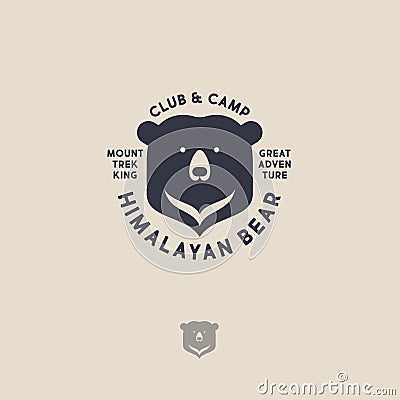 Himalayan bear logo. Mountain travel emblem. Active leisure club and camp. Vector Illustration