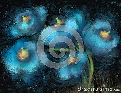 Himalayan Blue Poppy abstract painting printable file, wall art or home decor Stock Photo