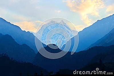 Himalayan mountains near the village of Tatopani in Nepal. Annapurna Circuit Trek Stock Photo