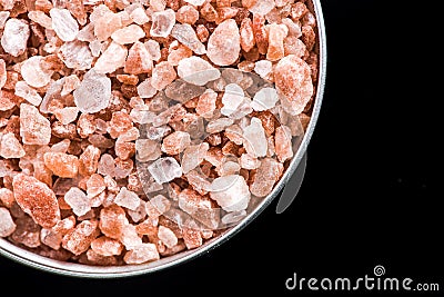 Himalayan salt cristals seeds in pot with copy space Stock Photo