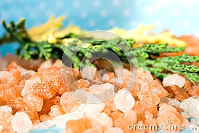 Himalayan Salt on turquoise surface . Stock Photo