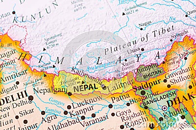 Map of Himalayas Stock Photo