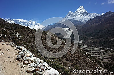 Himalayas mountain landscape. Trail to Everest base camp, Nepal Stock Photo