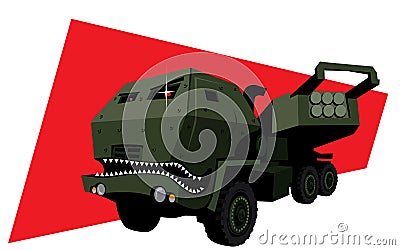 HIMARS. The real predator. Modern rocket launcher as a bloodthirsty monster. Vector Illustration