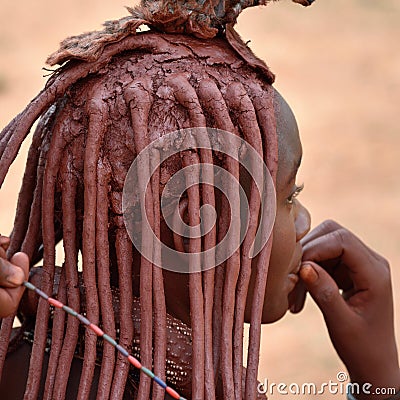 Himba woman hairstyle, Namibia Editorial Stock Photo