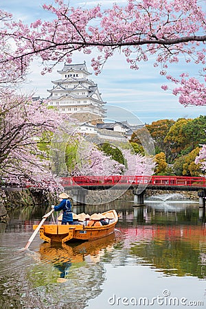 Himeji Castle with beautiful cherry blossom in spring season at Editorial Stock Photo