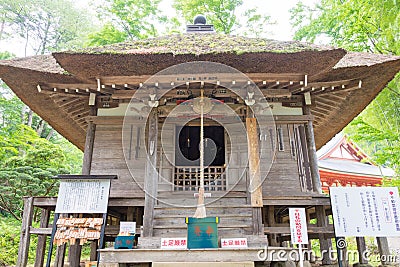 Himemachi-Fudo Hall at Takkoku-no-Iwaya Bisyamondo Hall in Hiraizumi, Iwate, Japan. The temple was Stock Photo