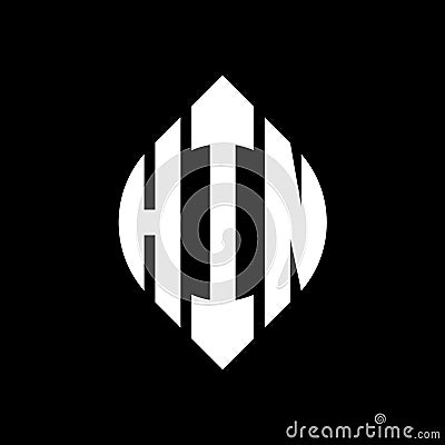 HIN circle letter logo design with circle and ellipse shape. HIN ellipse letters with typographic style. The three initials form a Vector Illustration