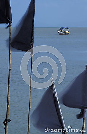 Hindu boat and flags, Trinidad. Stock Photo
