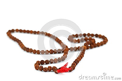 Hindu and buddhist prayer beads garland on white Stock Photo