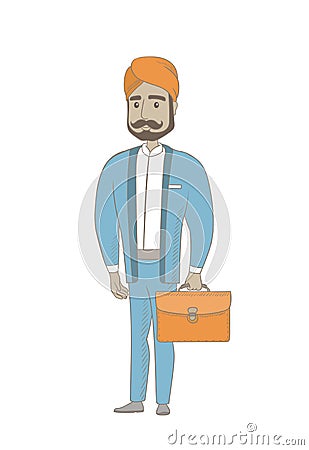 Hindu businessman holding briefcase. Vector Illustration