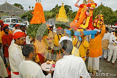 Hindu celebration of Pandiale at Saint Andre on La Reunion Editorial Stock Photo