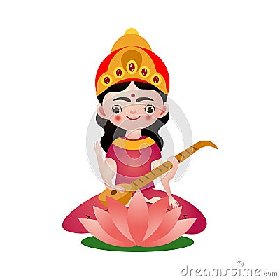 Hindu deity with four hands playing sitar vector illustration Vector Illustration
