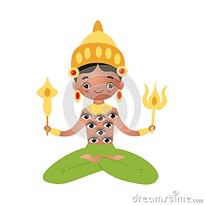 Hindu deity with many eyes sitting with rods vector illustration Vector Illustration