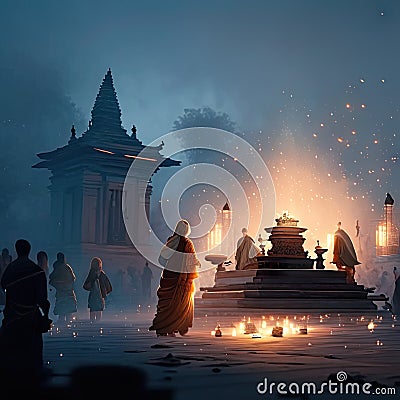 Hindu devotees pray at Kolkata, West Bengal, India. Kolkata is the capital and largest city of the Indian . AI generated Stock Photo