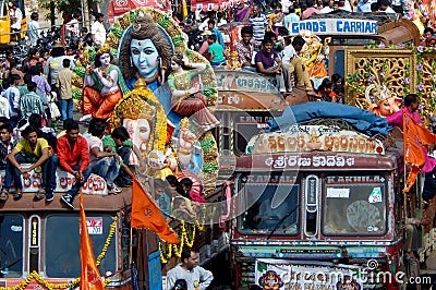 Hindu devotees transport Ganesha Idols Editorial Stock Photo