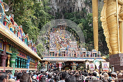 Hindu devotees walking up stairs at Thaipusam Festival Batu Caves KL Editorial Stock Photo