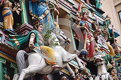 Hindu dieties statues in the shrine. Religious decoration of the temple in Kuala Lampur, Malaysia. Stock Photo
