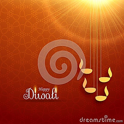 Hindu diwali festival greeting card design with hanging lamp and Vector Illustration