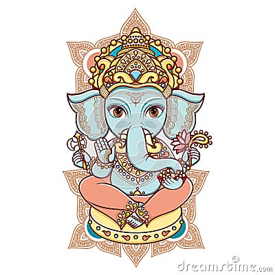 Hindu elephant head God Lord Ganesh. Vector Illustration