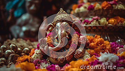 Hindu elephant statue symbolizes spirituality and prosperity in Indian culture generated by AI Stock Photo