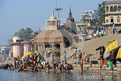 Hindu Ghats on the Holy River Ganges - Varanasi - India Editorial Stock Photo