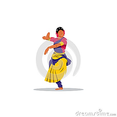 Hindu girl. Brunette indian dancer princess Bollywood style. Vector Illustration. Vector Illustration