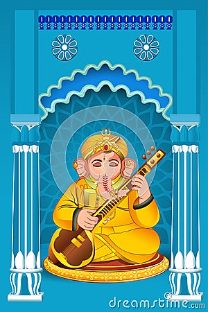 Hindu God Ganesh playing music instrument Sitar Stock Photo
