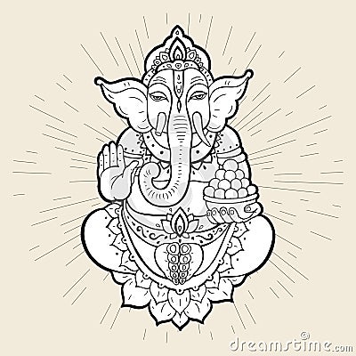 Hindu God Ganesha Vector Illustration