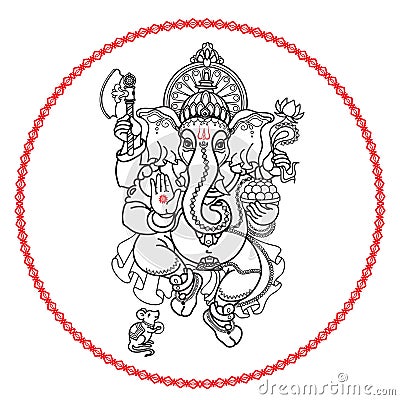 Hindu God Ganesha. Hand drawn tribal style. Vector. Vector Illustration