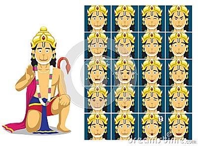 Hindu God Hanuman Cartoon Emotion faces Vector Illustration Vector Illustration