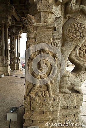 Hindu God Hanuman carved ona stone pillar in Hampi Editorial Stock Photo