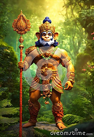 Hindu god hanuman standing in forest Generative AI Stock Photo