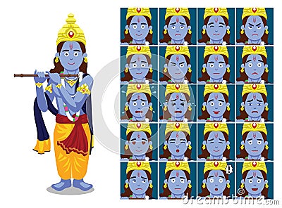 Hindu God Krishna Janmashtami Cartoon Emotion faces Vector Illustration Vector Illustration