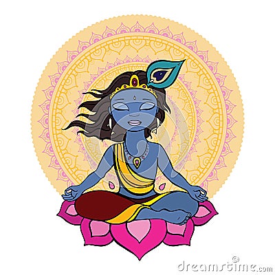 Hindu God Krishna. Cartoon Illustration