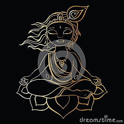 Hindu God Krishna. Vector Illustration