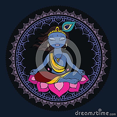 Hindu God Krishna. Vector Illustration