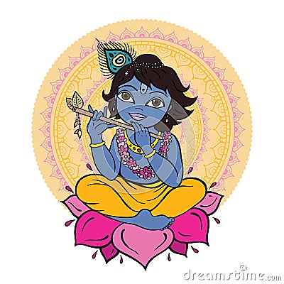 Hindu God Krishna. Vector Illustration