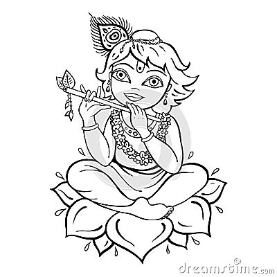 Hindu God Krishna. Vector Illustration