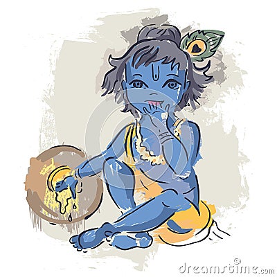 Hindu God Krishna. Vector Illustration