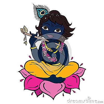 Hindu God Krishna. Vector Illustration