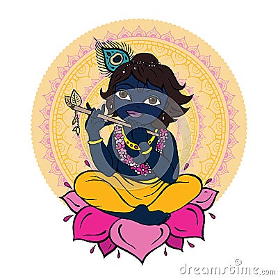 Hindu God Krishna. Vector Illustration