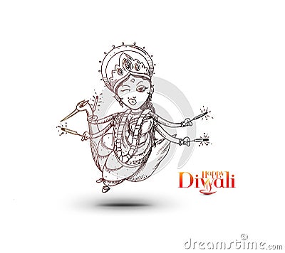 Hindu God Laxmi with text of Happy Diwali Festival Vector Illustration