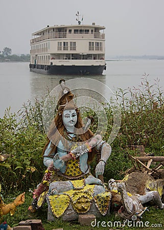 Hindu God With River Boat Stock Photo