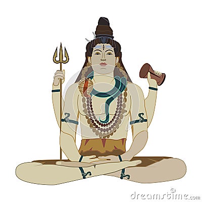 Hindu God Shiva flat vector illustration Vector Illustration