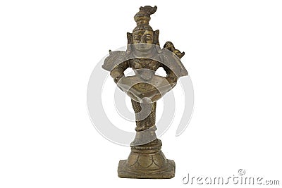 Hindu god. Standing antique Hindu god bronze figure with a bowl Stock Photo