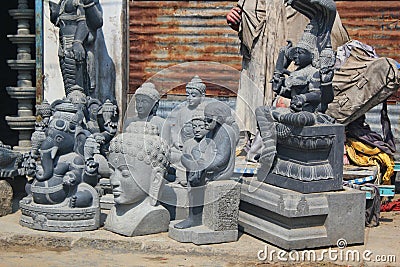 Hindu gods Idols ready to sell, Mahabalipuram, India Editorial Stock Photo
