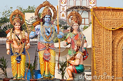 Hindu Gods Rama,lakshmana,Sita and hanuman idols Editorial Stock Photo