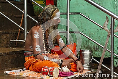 Hindu holy man in a Gag of the Ganges. Editorial Stock Photo