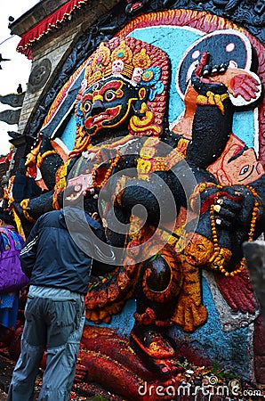 Hindu nepali goddess Kali or Kaal Bhairav deity or Kalika angel for nepalese people travel visit respect praying wish holy mystery Stock Photo